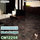 CM12256 Black Slate (Black Tile Look) 200cm Wide 2.6mm Thick Sangetsu Commercial & Residential Cushion Flooring – Antibacterial, Made in Luxembourg